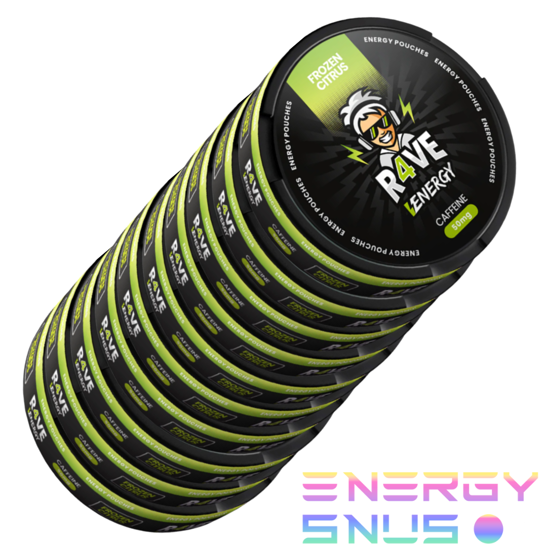 R4VE Energy Pouches – Frozen Citrus 50mg Caffeine 10pack