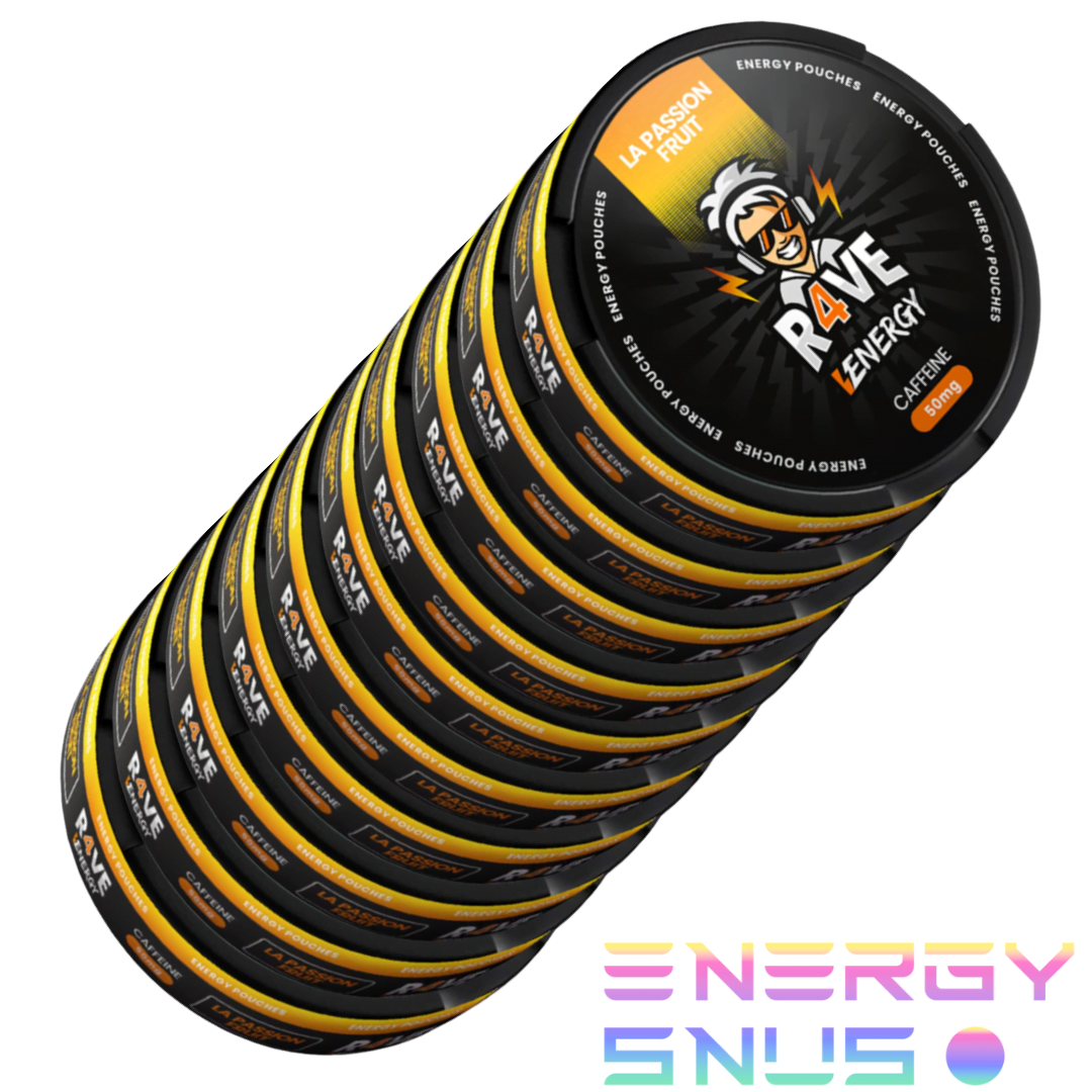 R4VE Energy Pouches – La Passion Fruit 50mg Caffeine 10pack