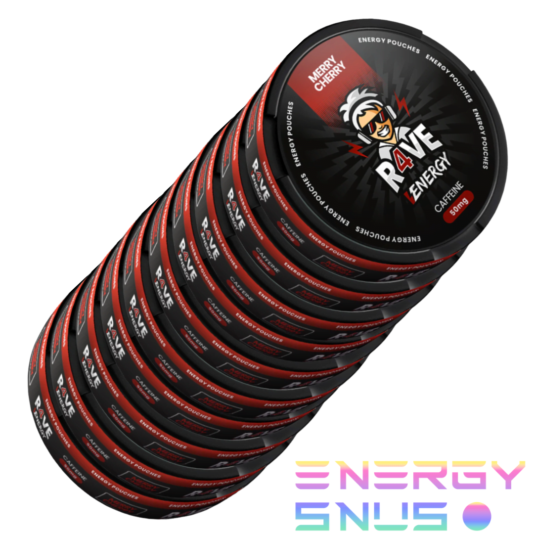 R4VE Energy Pouches – Merry Cherry 50mg Caffeine 10pack