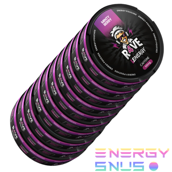 R4VE Energy Pouches – Minty Berry 50mg Caffeine 10pack