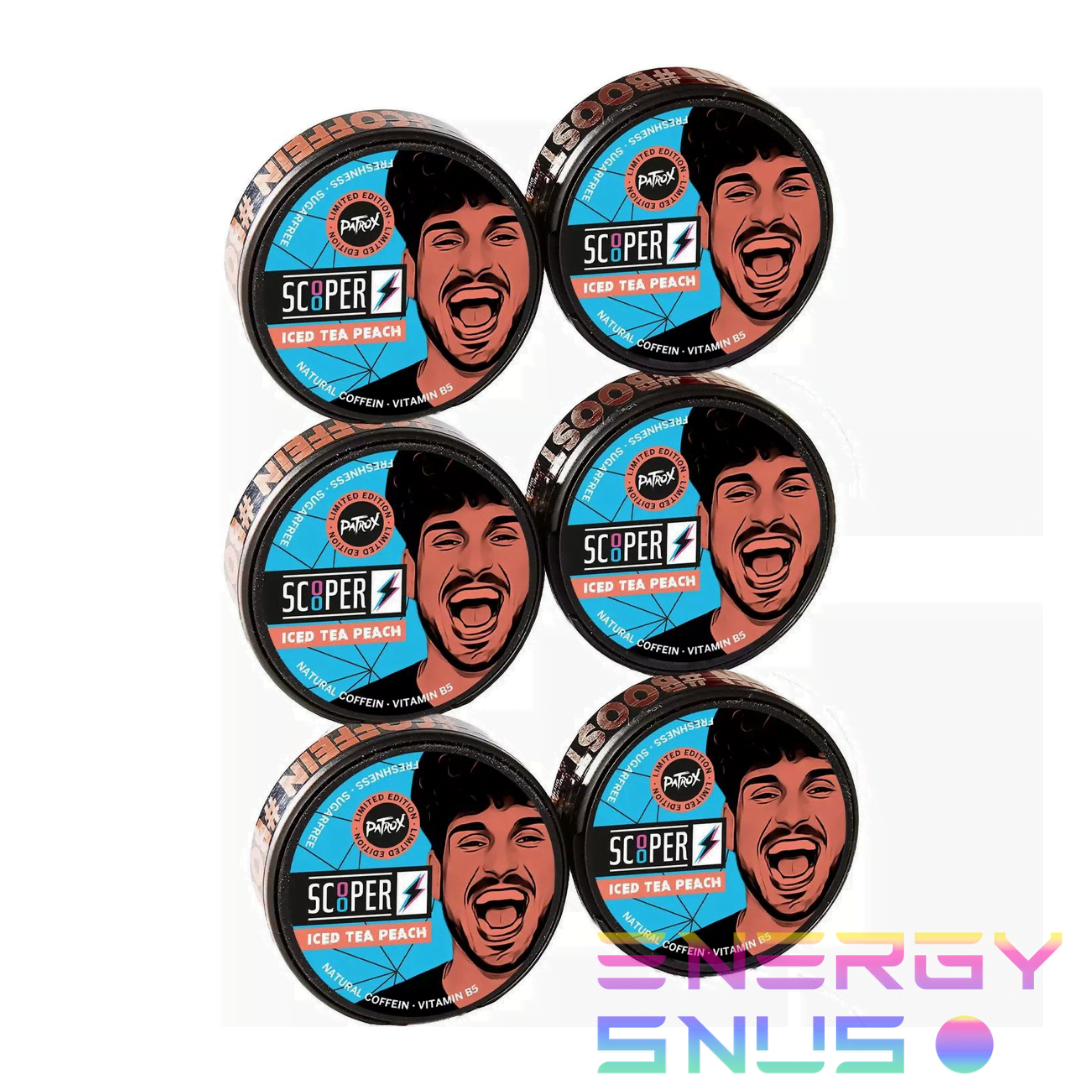 SCOOPER Energy Iced Tea Peach Nicotine Free Snus 6pack
